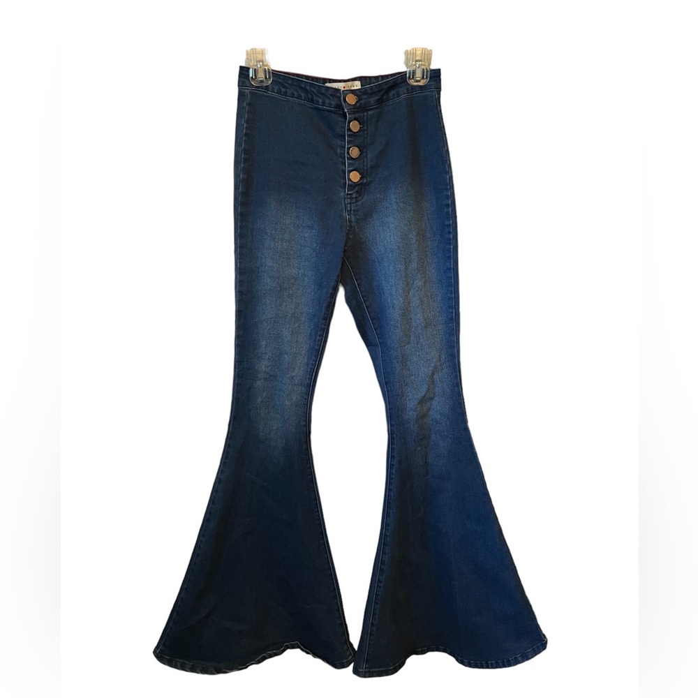 Super flare wide leg denim high waisted jeans